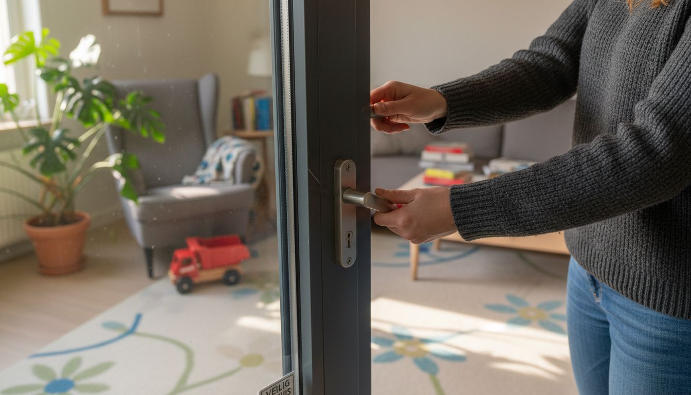 Een huiseigenaar zorgt voor extra veiligheid door een modern raamslot te plaatsen.