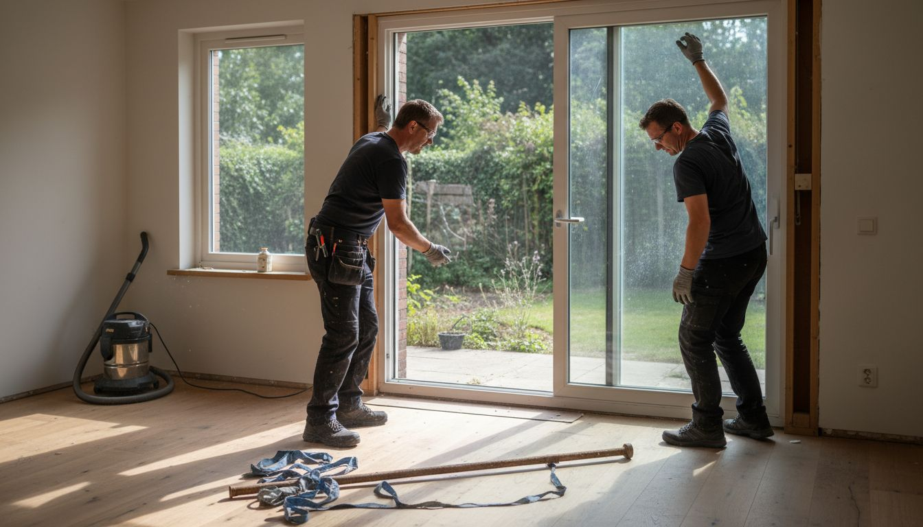 Het team stemt samen de nieuwe plek voor de schuifdeur af.