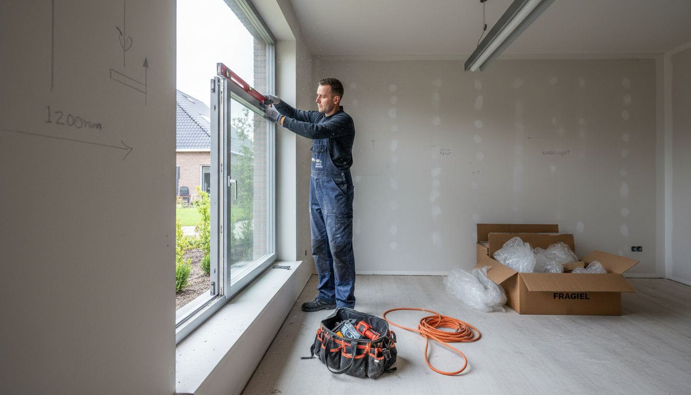 Monteur plaatst aluminium kozijn