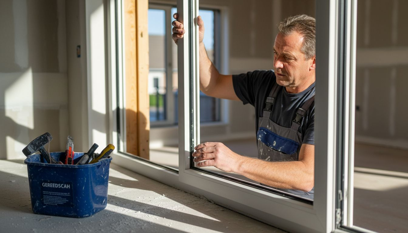 Monteur plaatst aluminium kozijn