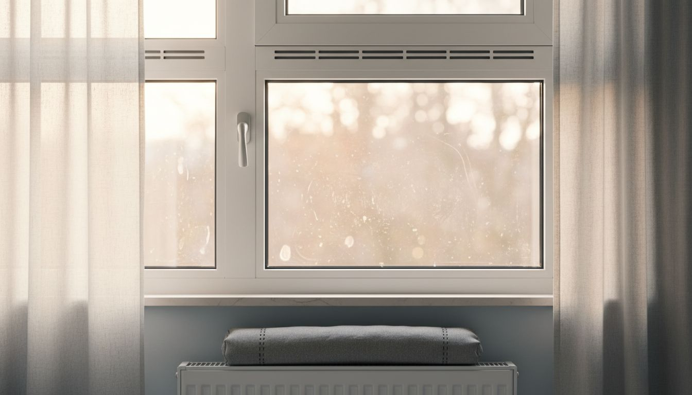 Close-up van een ventilatielat in een kunststof kozijn