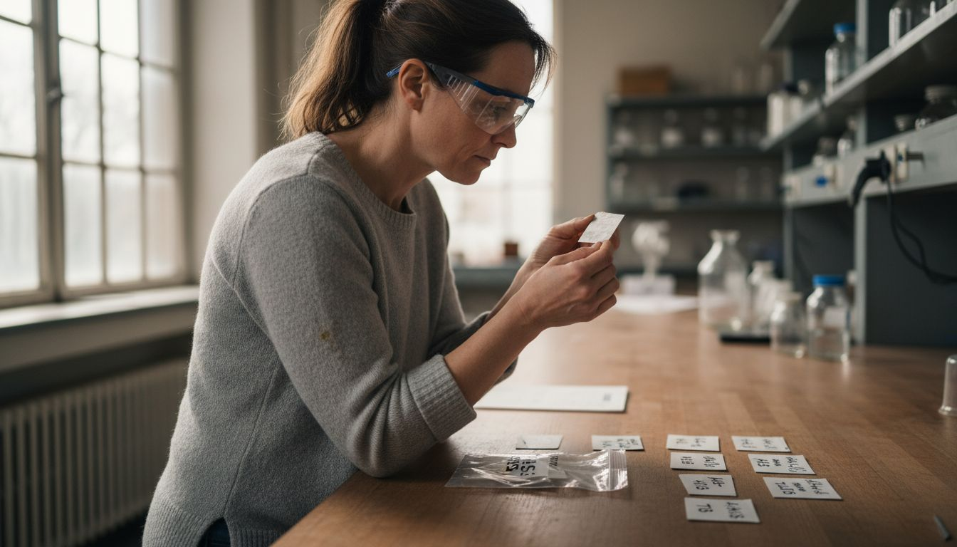 Een specialist onderzoekt monsters van aluminiumlegeringen.
