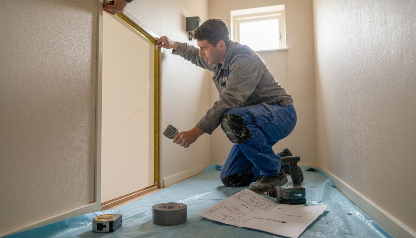 Voordat het kozijn geplaatst wordt, nemen de monteurs eerst nauwkeurig de maten op en zorgen ze dat het juiste gereedschap klaarligt.