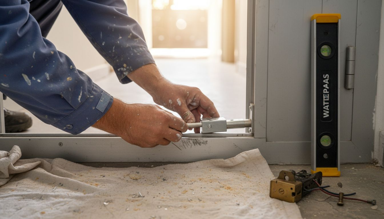 Het plaatsen en uitlijnen van een nieuw slot in het schuifdeurkozijn