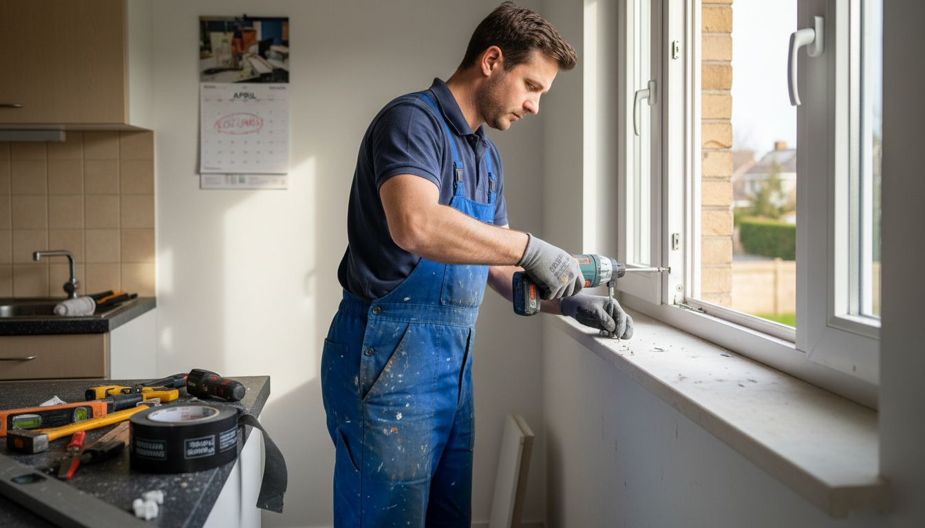 Vakkundige monteur plaatst modern kunststof kozijn