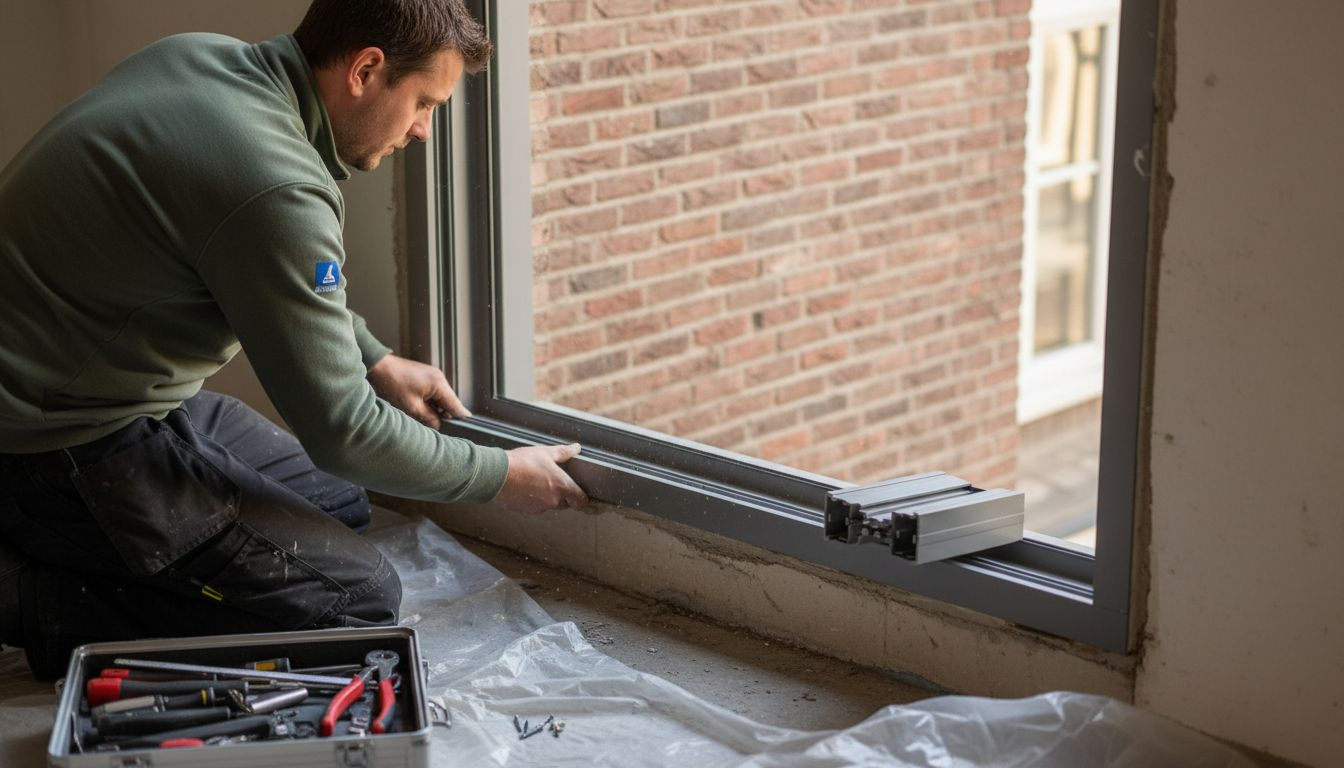 De monteur heeft een degelijk nieuw kozijn geplaatst.