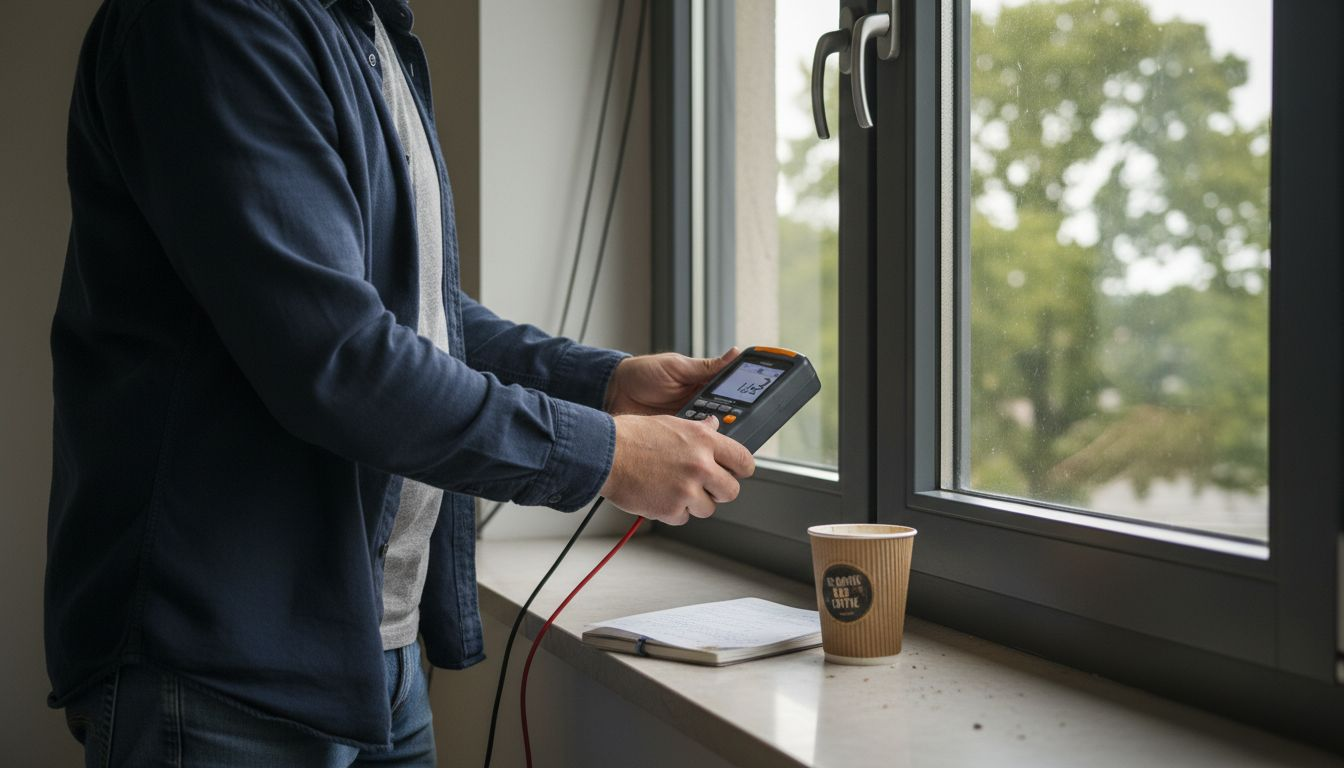 Inspecteur controleert de U-waarde van een aluminium kozijnraam