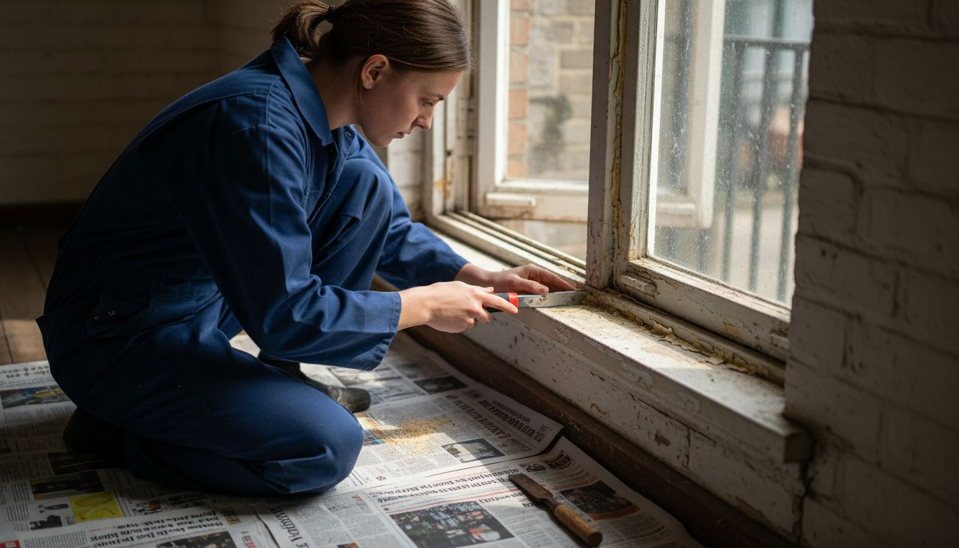 Vrouw snijdt tochtstrip op maat met een stanleymes