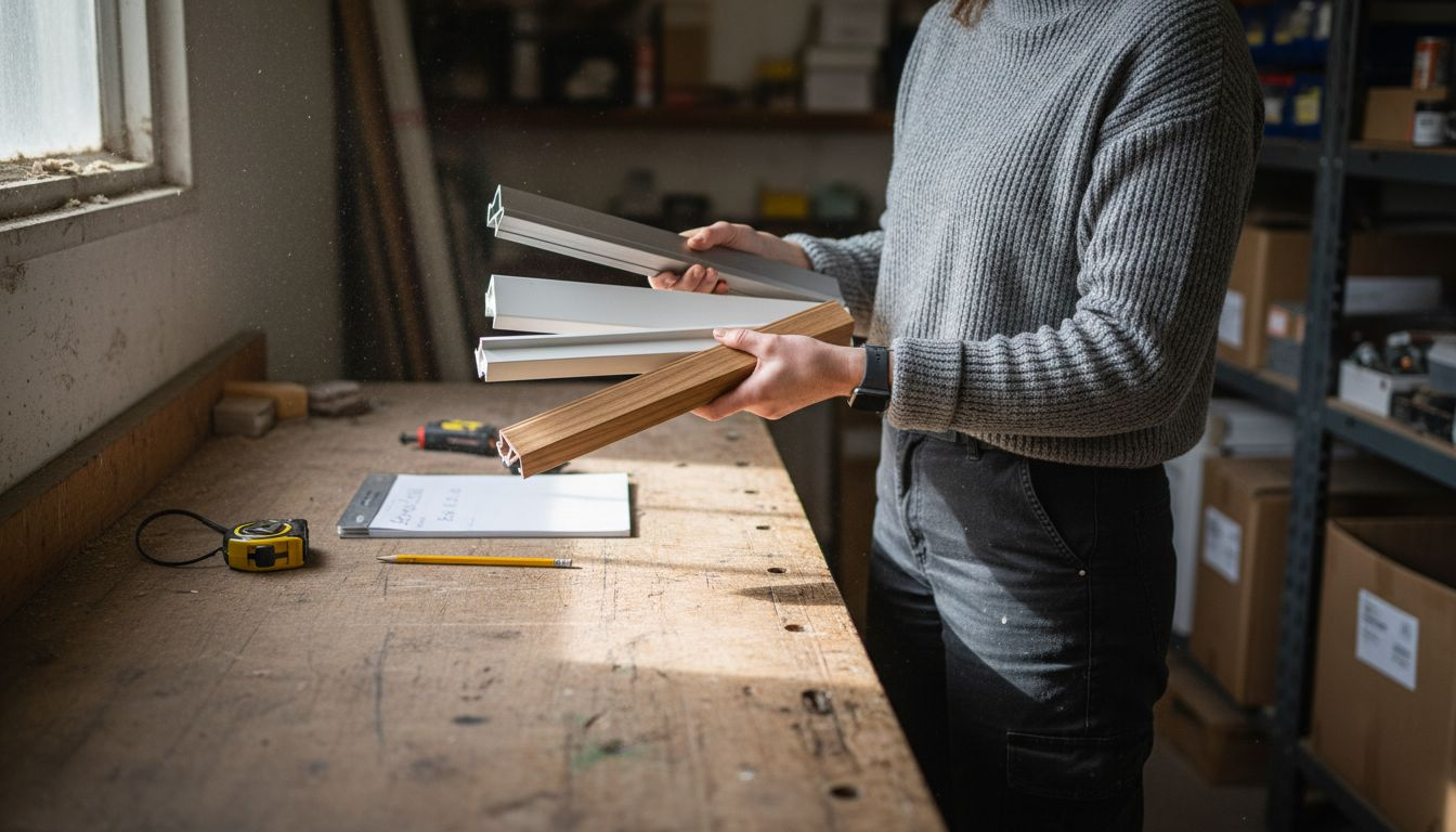 De adviseur laat verschillende mogelijkheden voor kozijnmaterialen zien