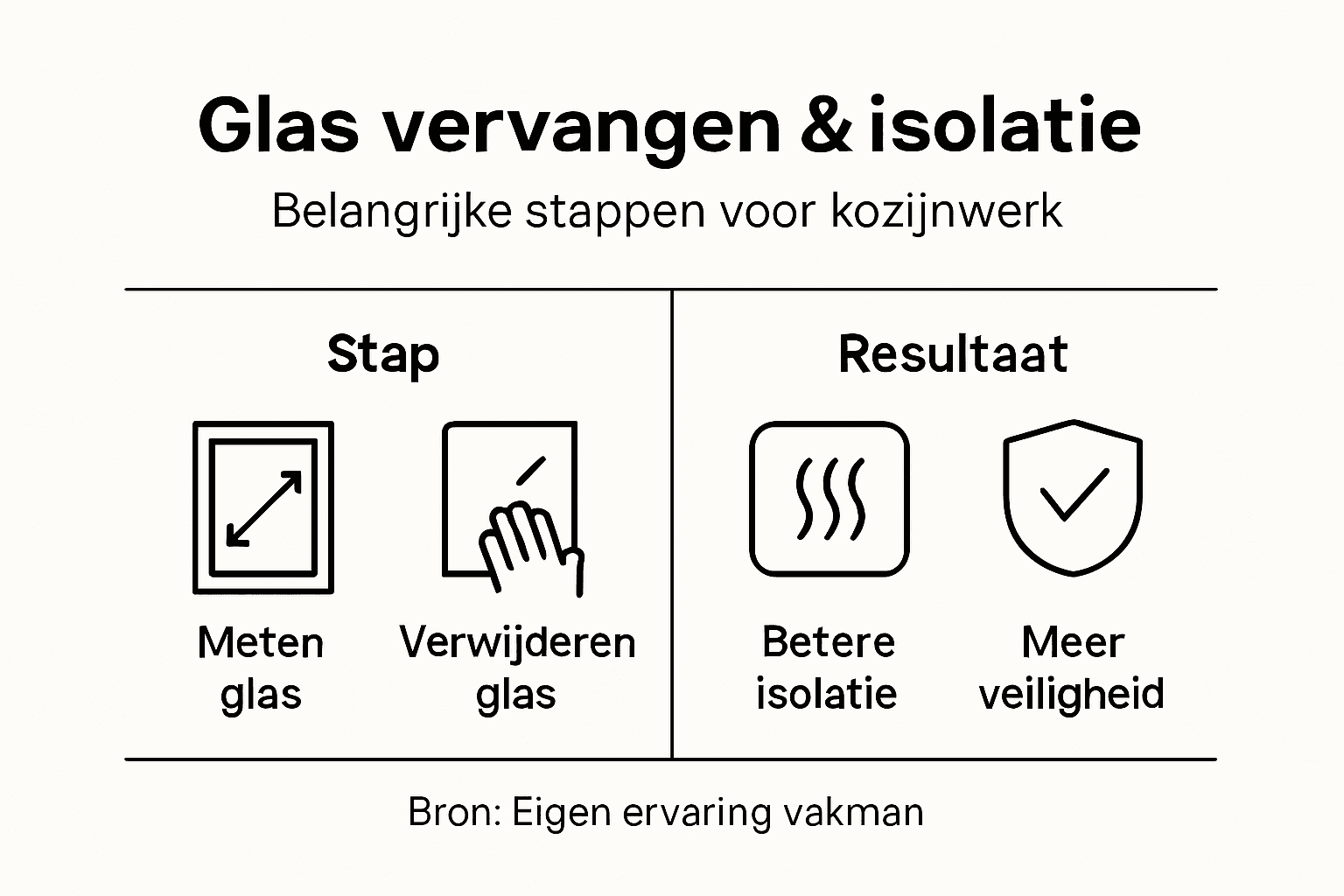 Infographic: stappenplan voor het isoleren en veilig plaatsen van glas