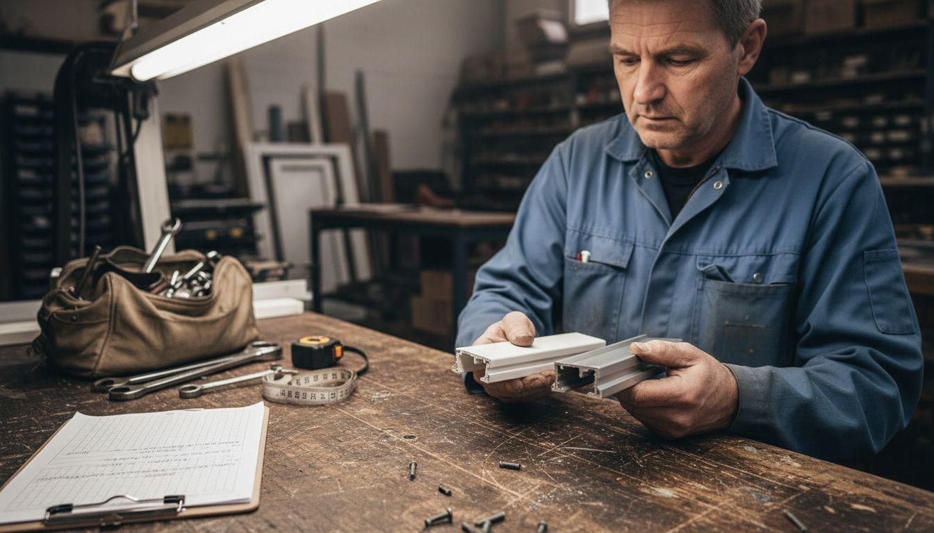 Monteur zet de voor- en nadelen van PVC en aluminium deurprofielen op een rij