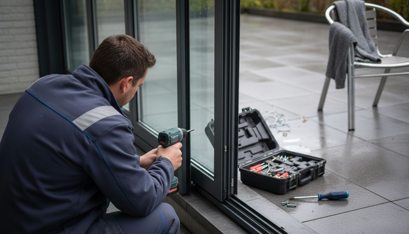 Monteur plaatst aluminium vouwwandprofiel