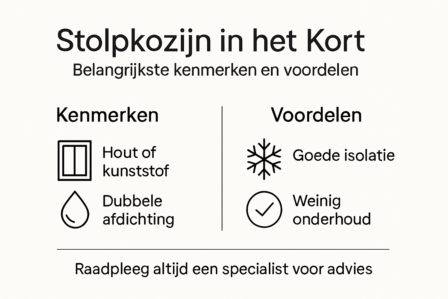 Overzichtelijke infographic met de belangrijkste eigenschappen van het stolpkozijn