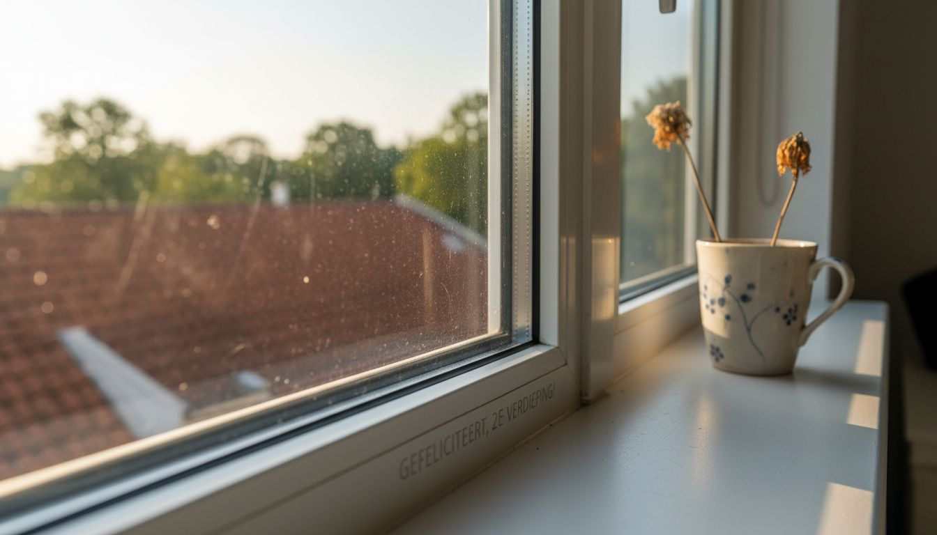 Detailopname van een aluminium kozijn, prachtig verlicht door de zon