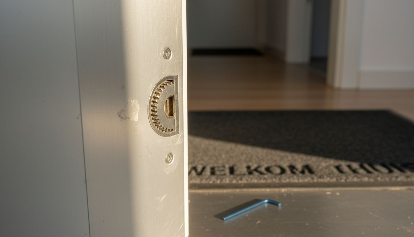 Detailopname van een onzichtbaar scharnier in een aluminium deur