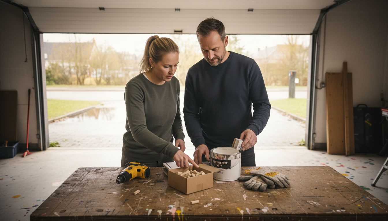 Het team maakt het gereedschap klaar voor de renovatie van de kozijnen.