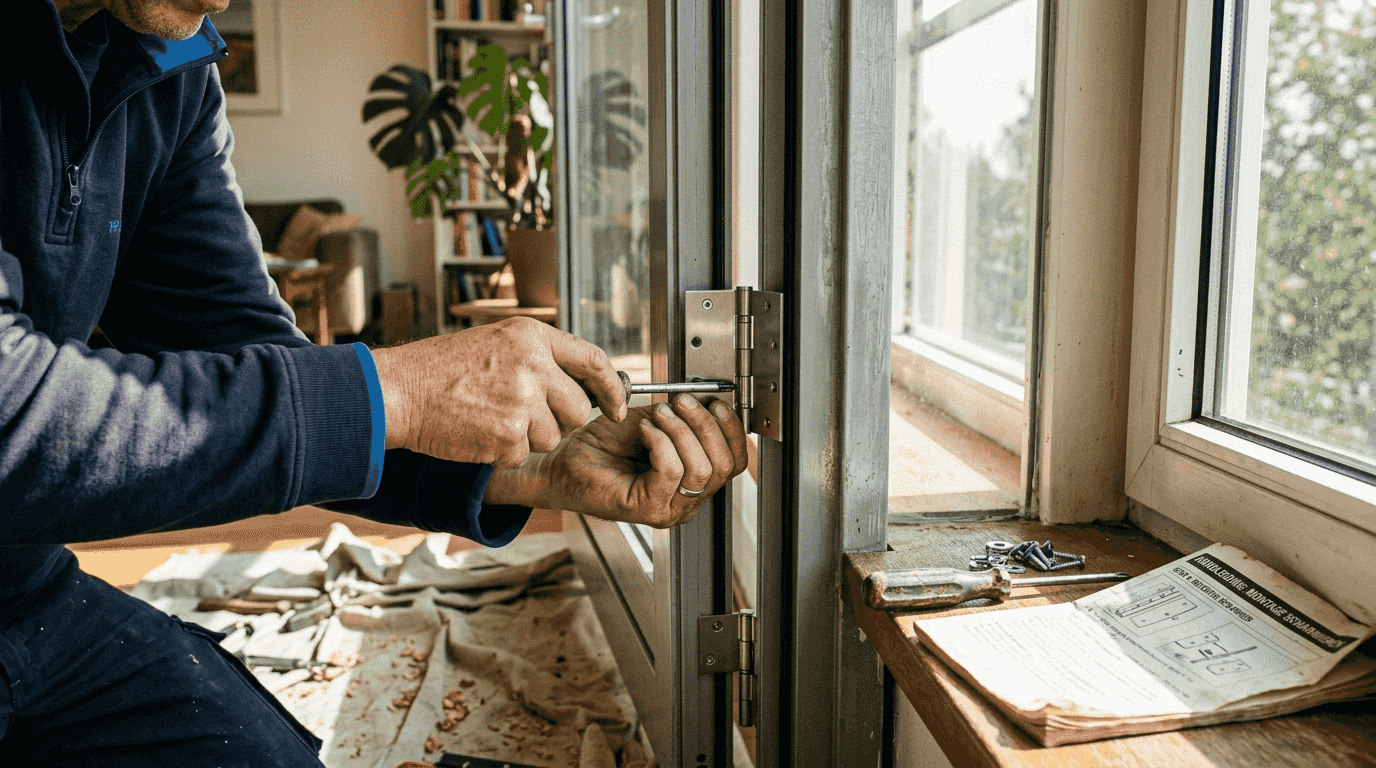 Scharnier met de hand op een aluminium deur bevestigen