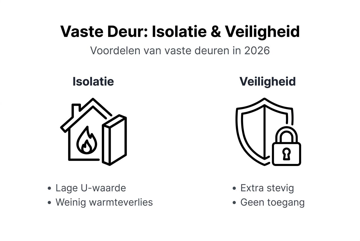 Infographic over isolatie en veiligheidsaspecten van vaste deuren