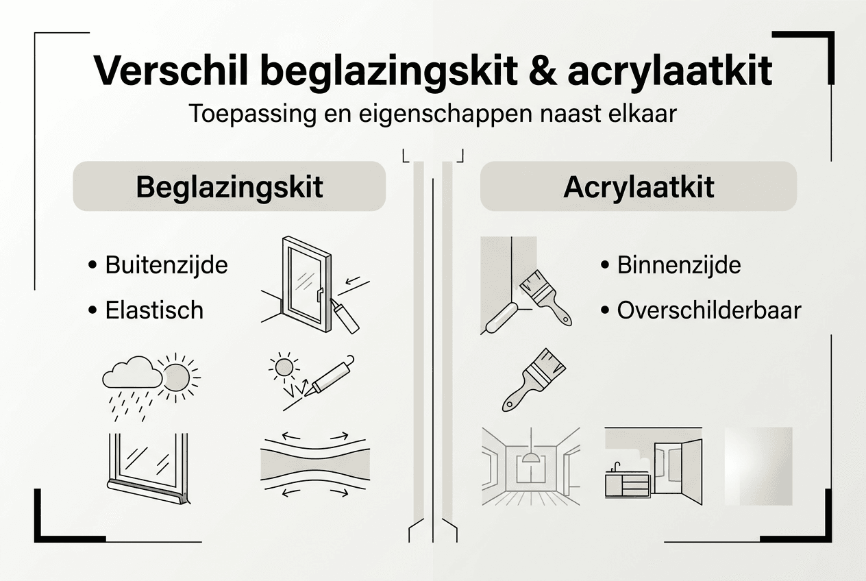 Infographic: wat is het verschil tussen beglazingskit en acrylaatkit?