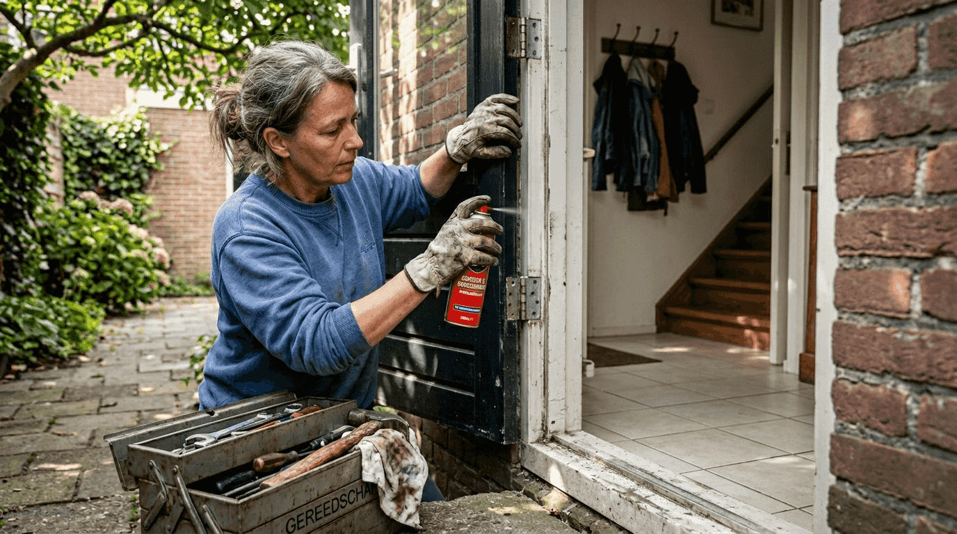 Het smeren van een aluminium deurscharnier