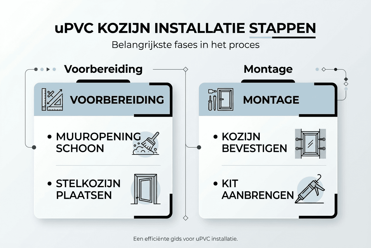 Infographic: stappenplan voor het plaatsen van een kunststof kozijn