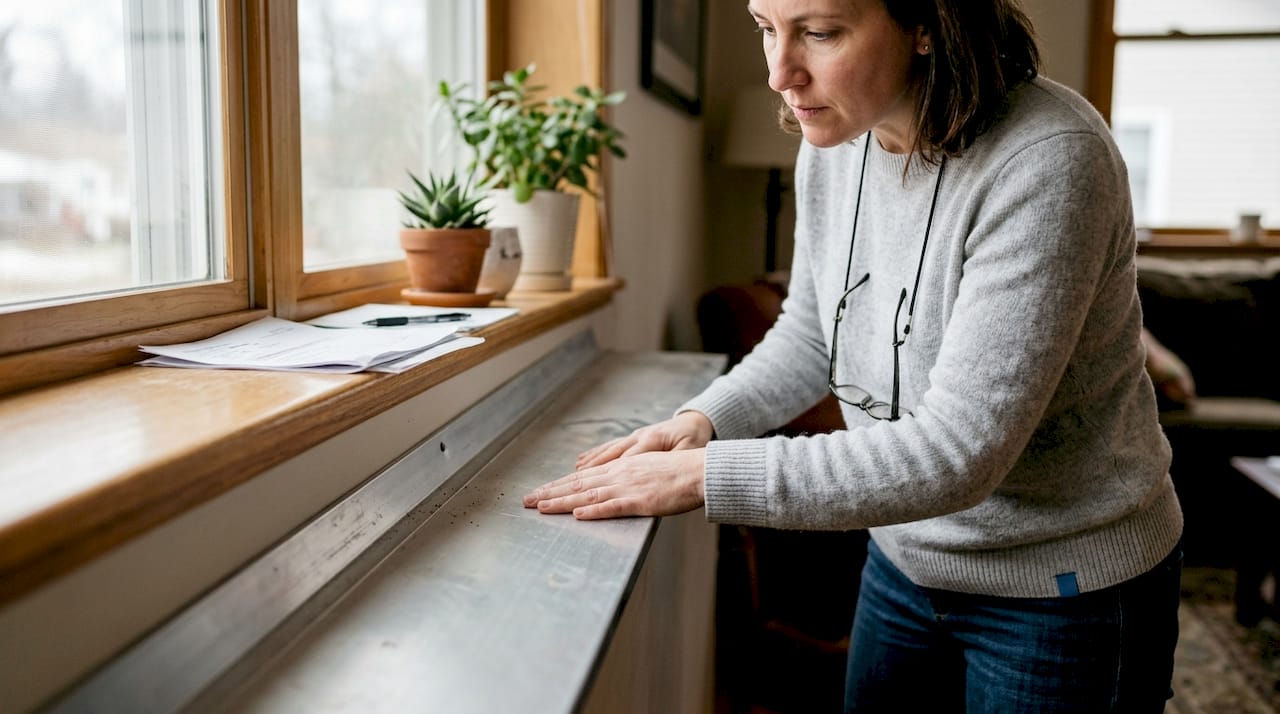 Een vrouw inspecteert een aluminium gevelpaneel.