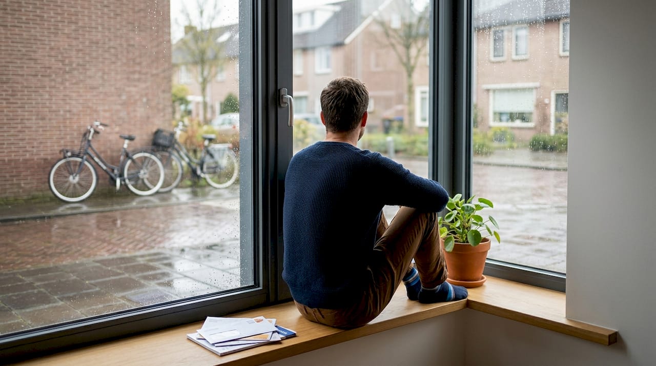 Man geniet thuis van zijn nieuwe aluminium kozijnen