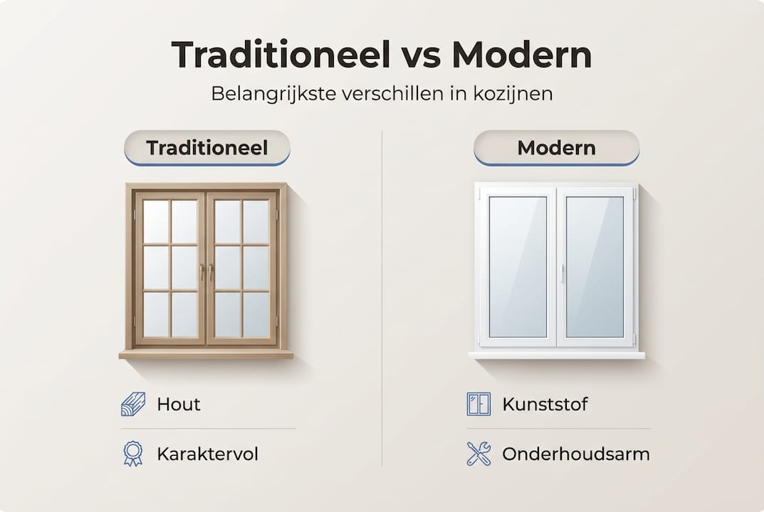 Infographic: een duidelijk overzicht van traditionele en moderne kozijnen