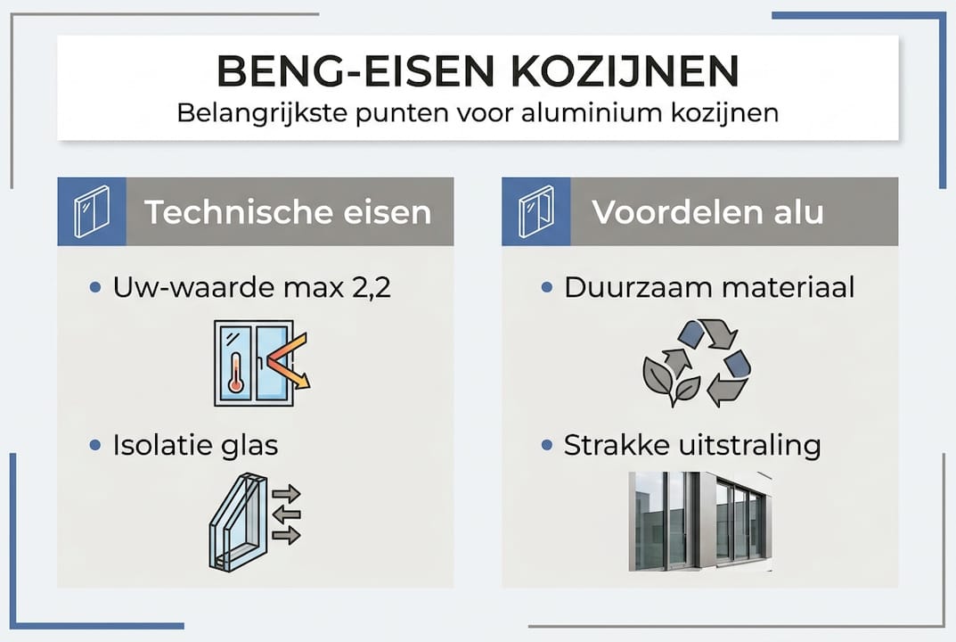 Infographic: BENG-vereisten voor aluminium kozijnen op een rij