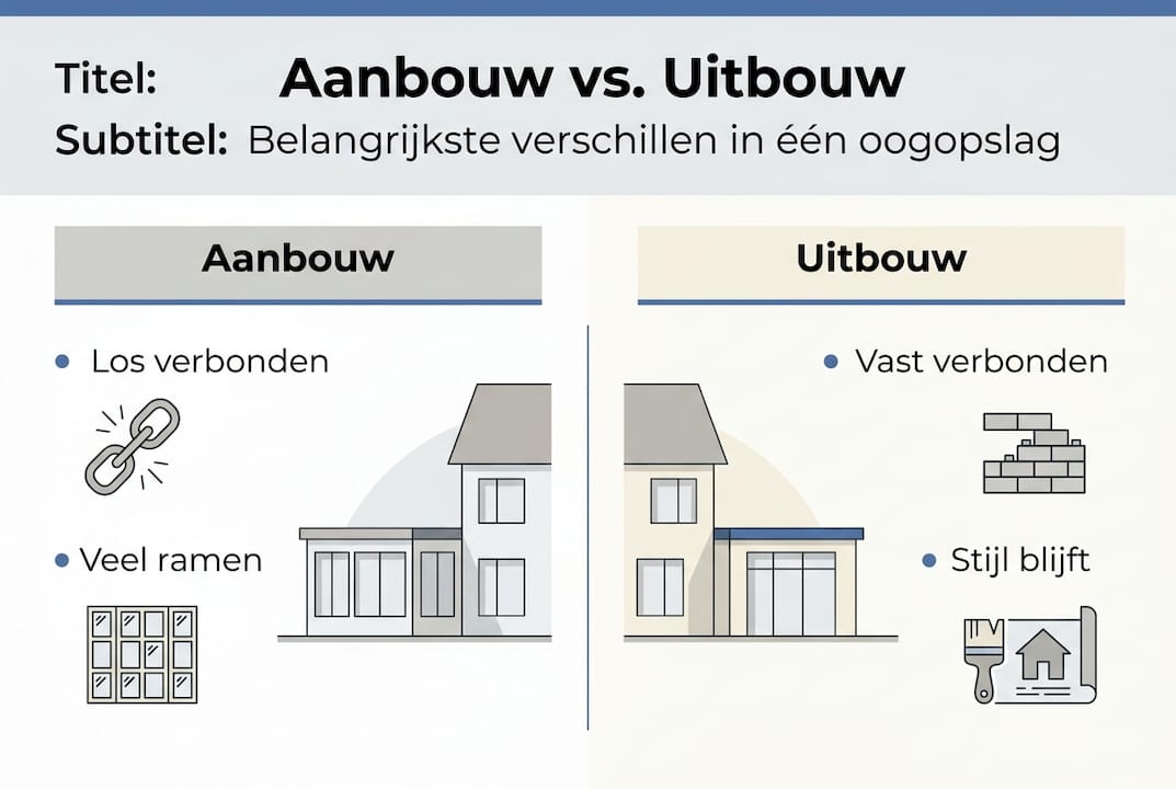In één oogopslag het verschil tussen aanbouw en uitbouw helder uitgelegd