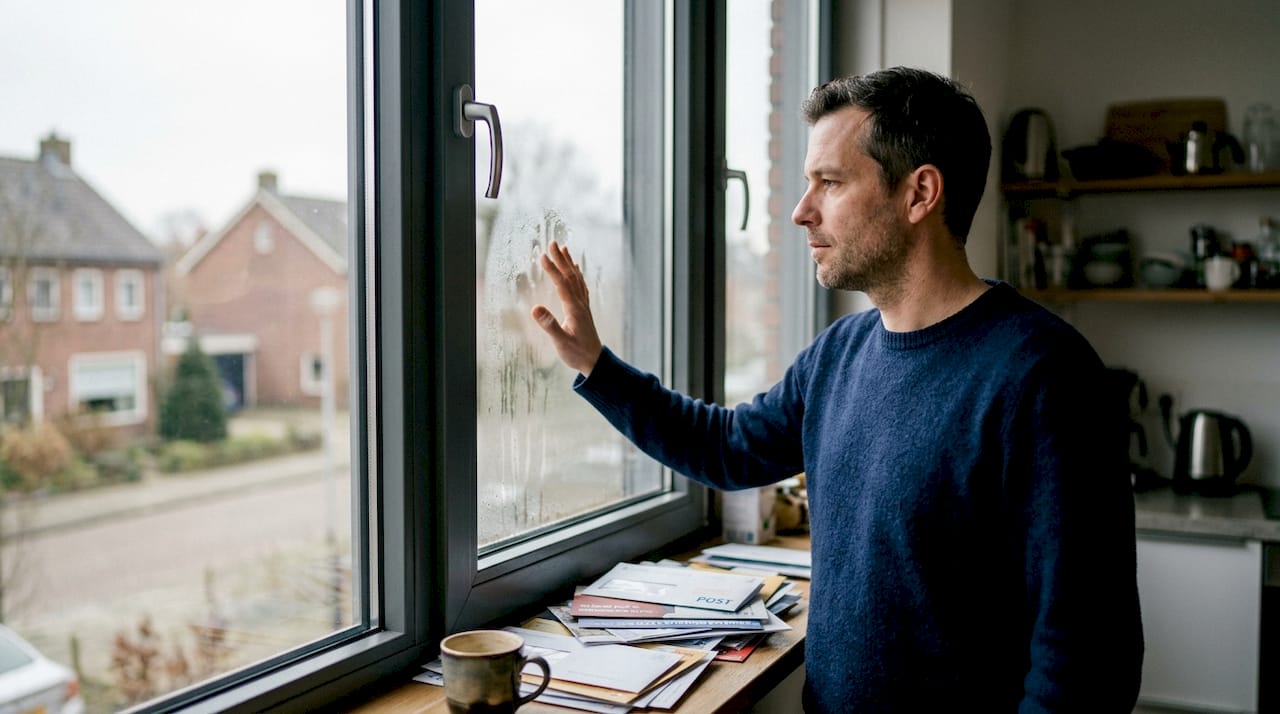Man inspecteert de isolatie van een modern raam