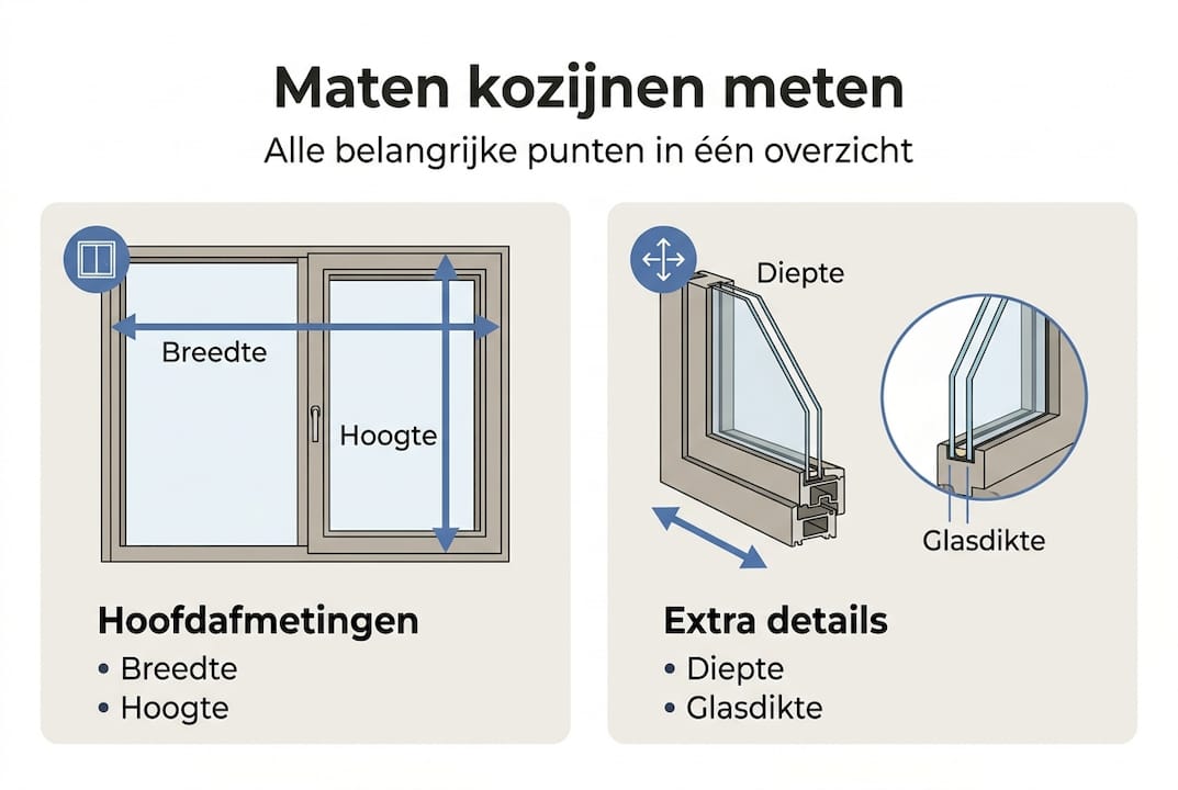 Overzicht van de belangrijkste maten voor aluminium kozijnen in een handige infographic
