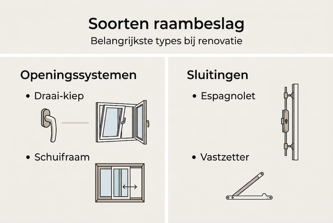 Overzicht van de belangrijkste soorten raambeslag voor renovatie