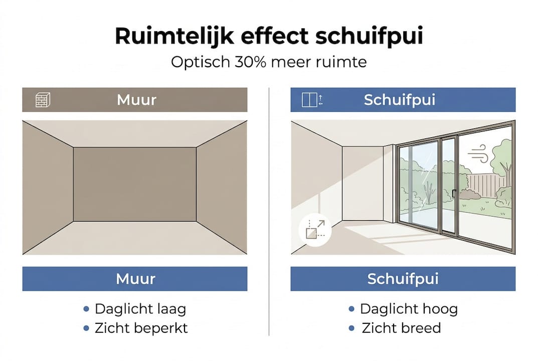 Infographic: het ruimtelijke verschil tussen een schuifpui en een dichte muur