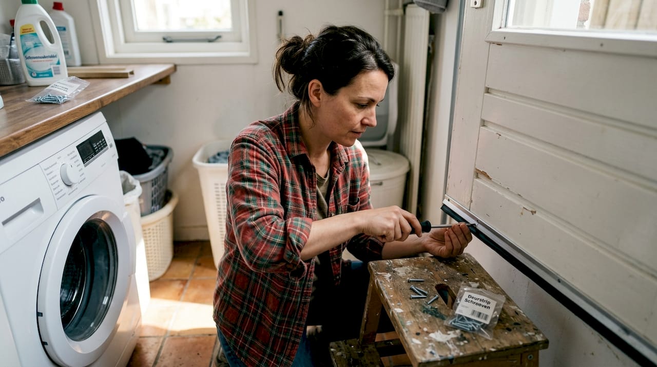 Vrouw plaatst zelf een valdorpel bij de achterdeur