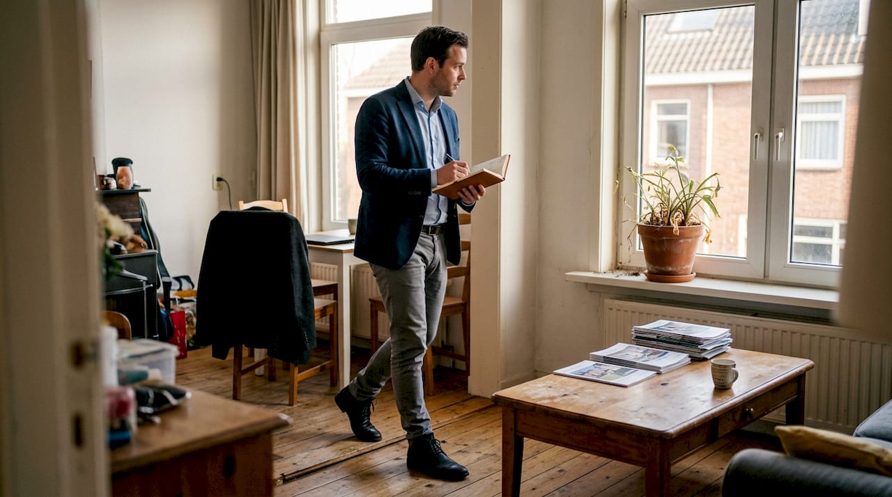 De taxateur bekijkt tijdens de woninginspectie of er dubbel glas aanwezig is.