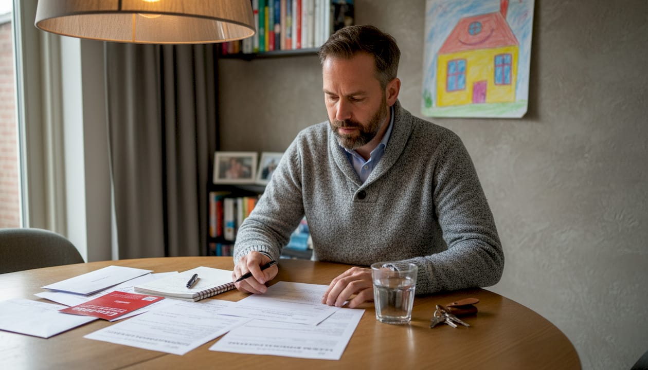 Een huiseigenaar die verschillende financieringsmogelijkheden voor een verbouwing naast elkaar legt en de documenten grondig vergelijkt.