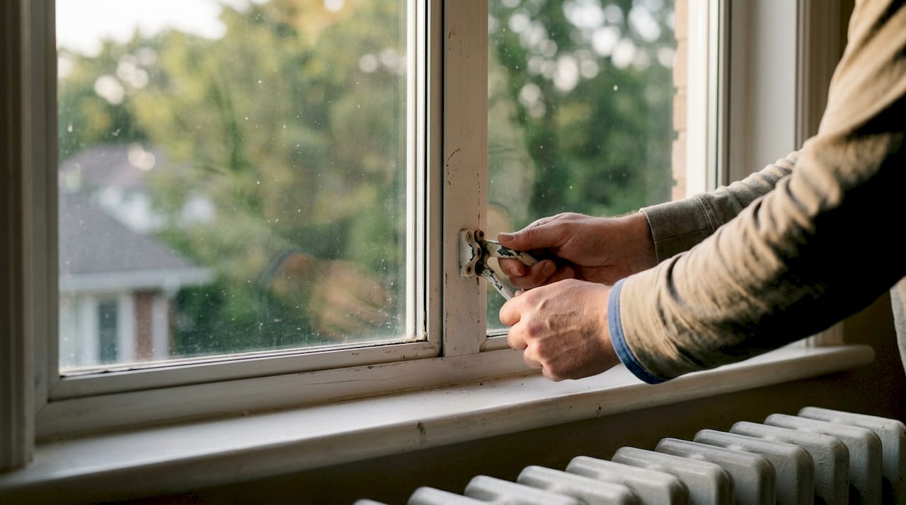 Doorsnede van een brandwerend raam met kozijn