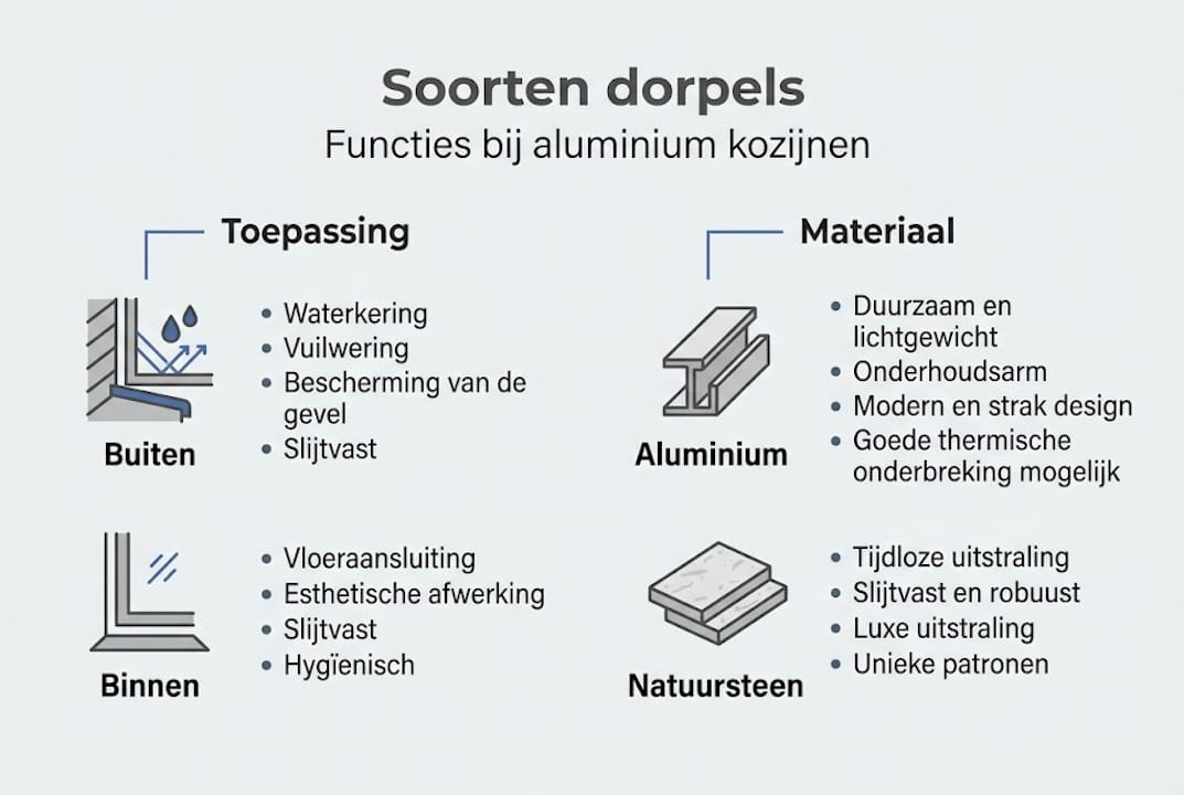 Overzicht infographic: verschillende soorten dorpels en hun toepassingen