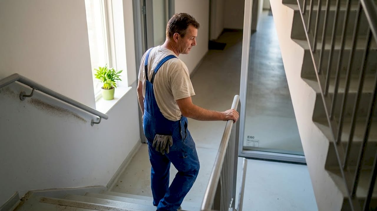 Conciërgepost in het trappenhuis voorzien van EI60-veiligheidsglas