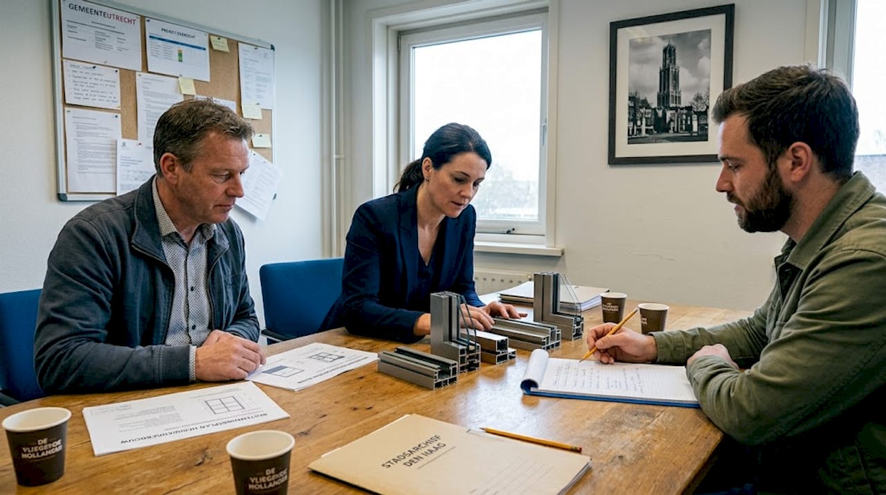 Overleg over de keuze van kozijnen voor een monumentaal pand
