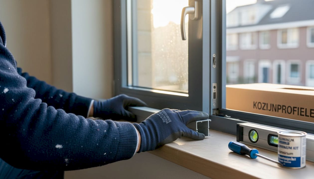 Monteur plaatst slank aluminium profiel