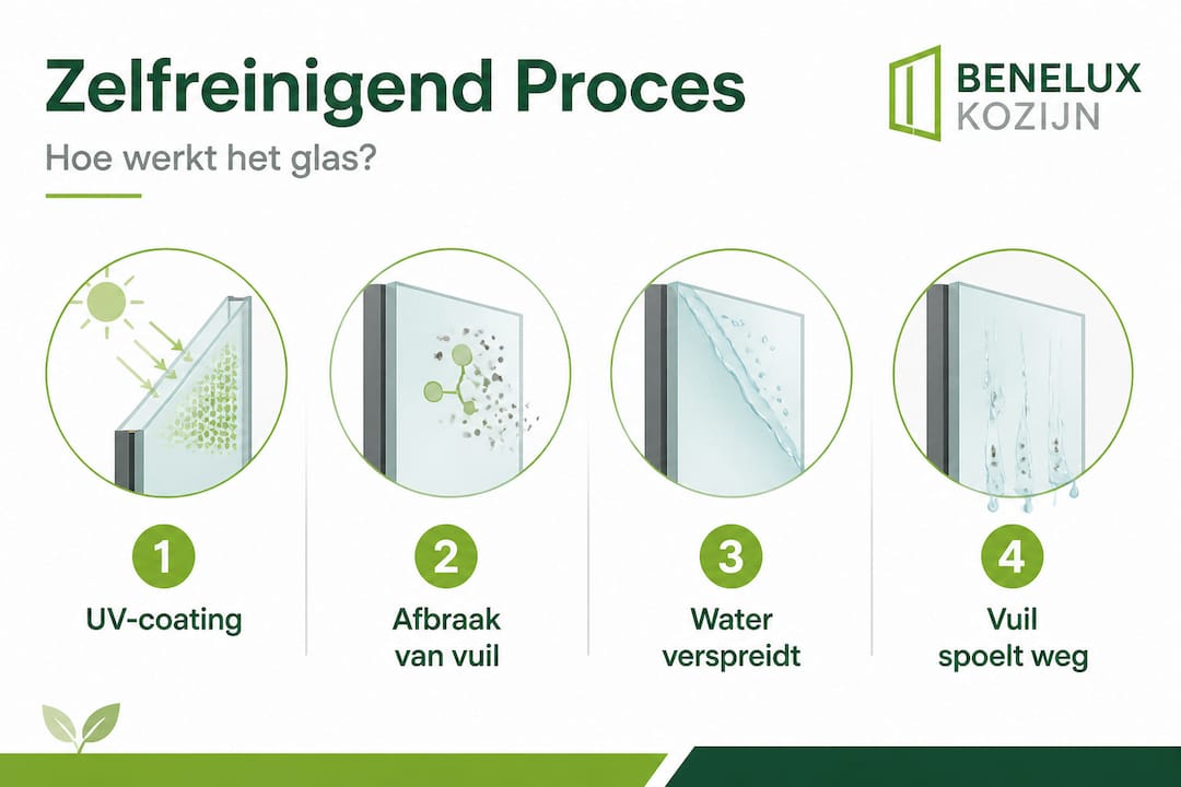 Infographic: Hoe werkt zelfreinigend glas? De verschillende stappen op een rij