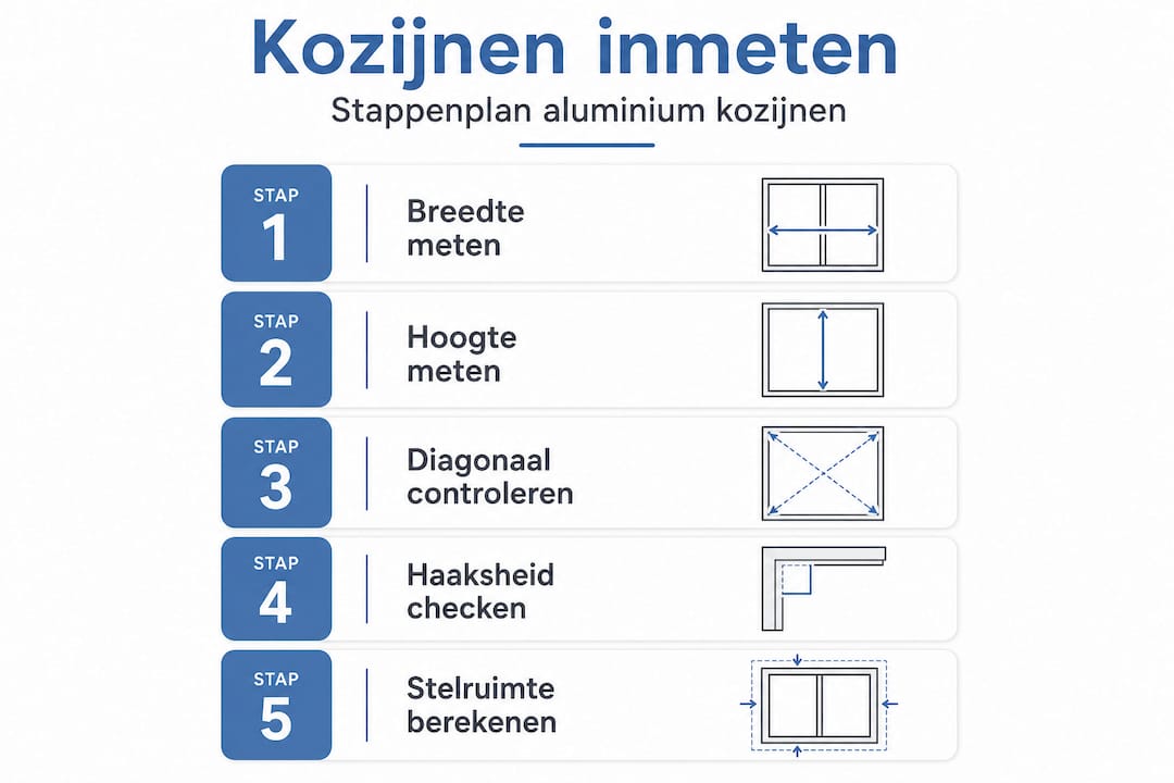 Overzichtelijke infographic met alle stappen voor het plaatsen van kozijnen