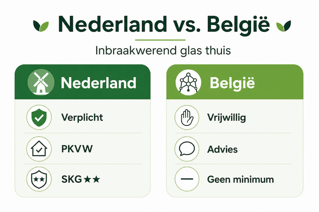 Hoe zit het eigenlijk met de verplichting voor inbraakwerend glas in Nederland en België? Zijn er grote verschillen tussen beide landen als het gaat om regelgeving en eisen rondom veiligheidsglas?