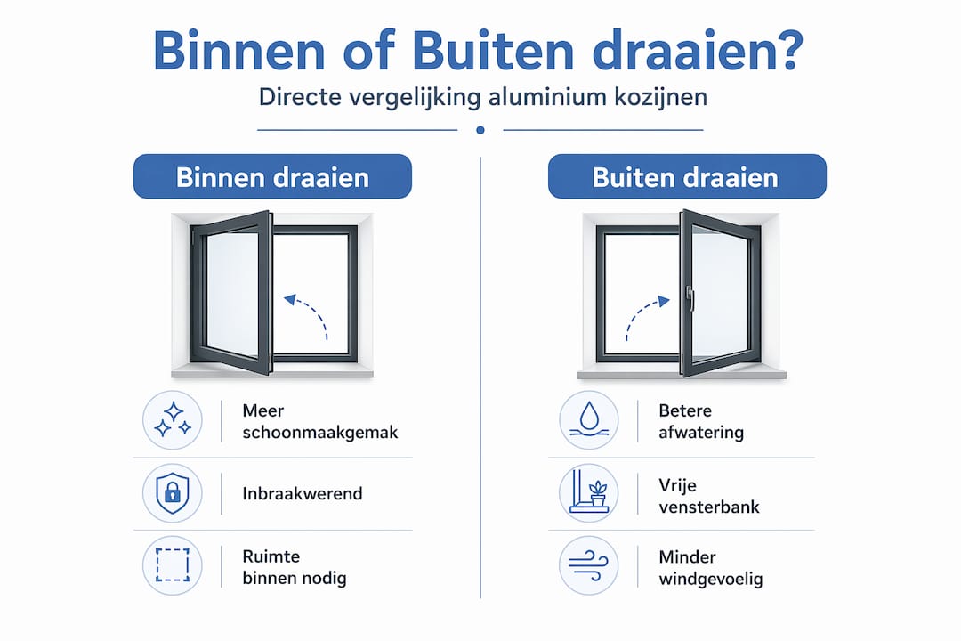 Infographic: verschillen tussen een naar binnen en naar buiten draaiend kozijn