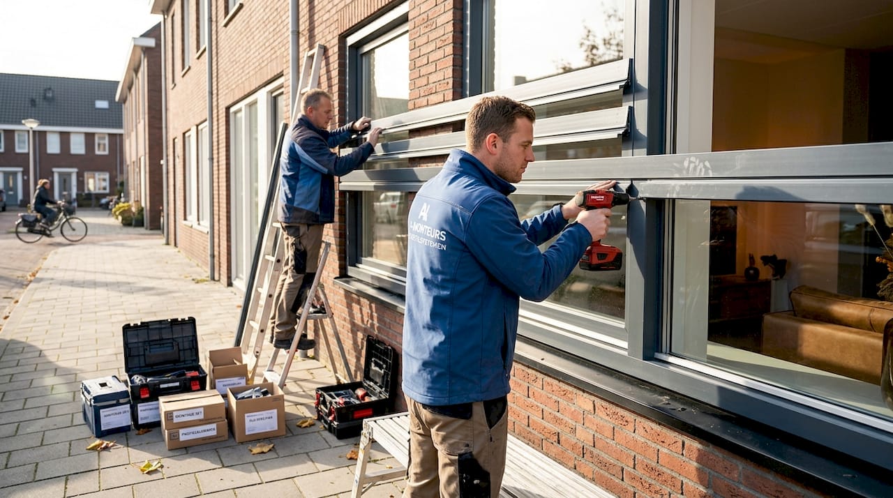 Plaatsen van aluminium kozijnen in een moderne gevel