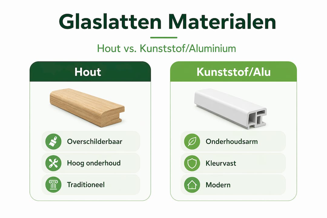 Infographic: de verschillen tussen houten, kunststof en aluminium glaslatten