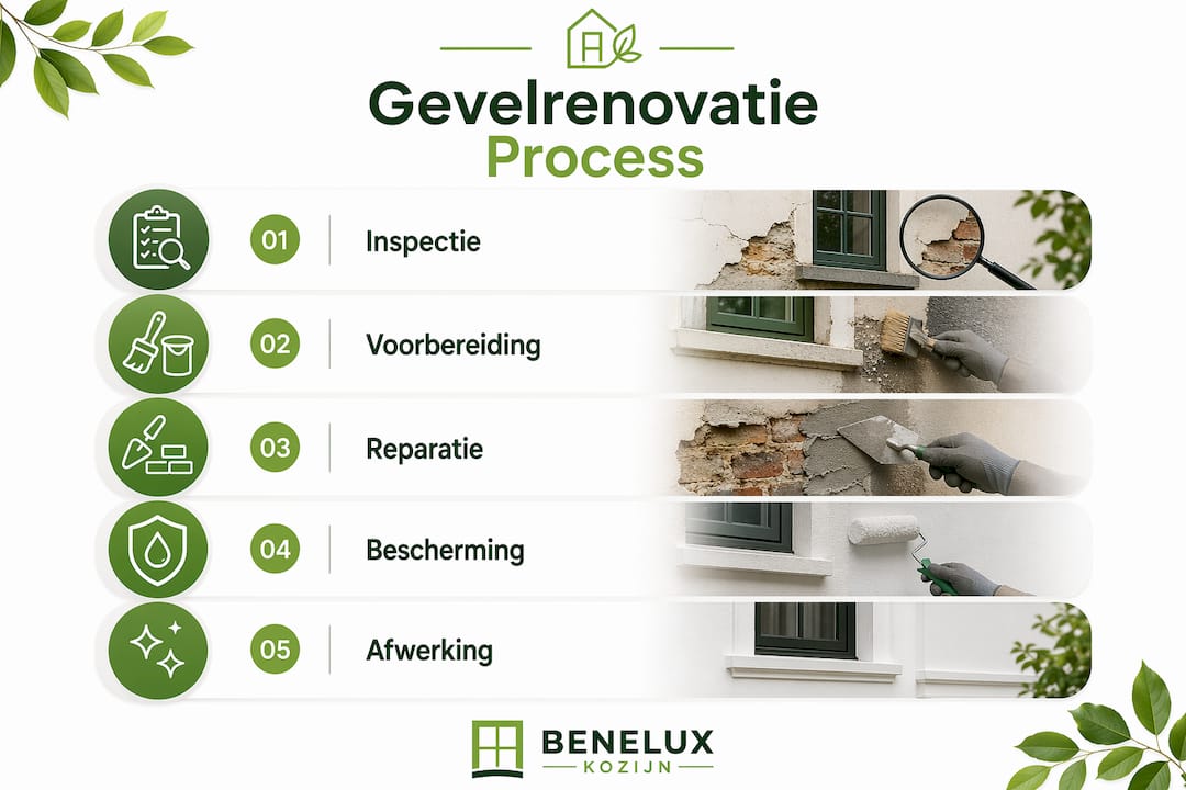 Overzichtelijke infographic: stap voor stap door het proces van gevelrenovatie