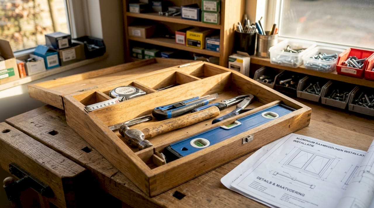 Handgereedschap voor het bewerken van kozijnen op de werkbank